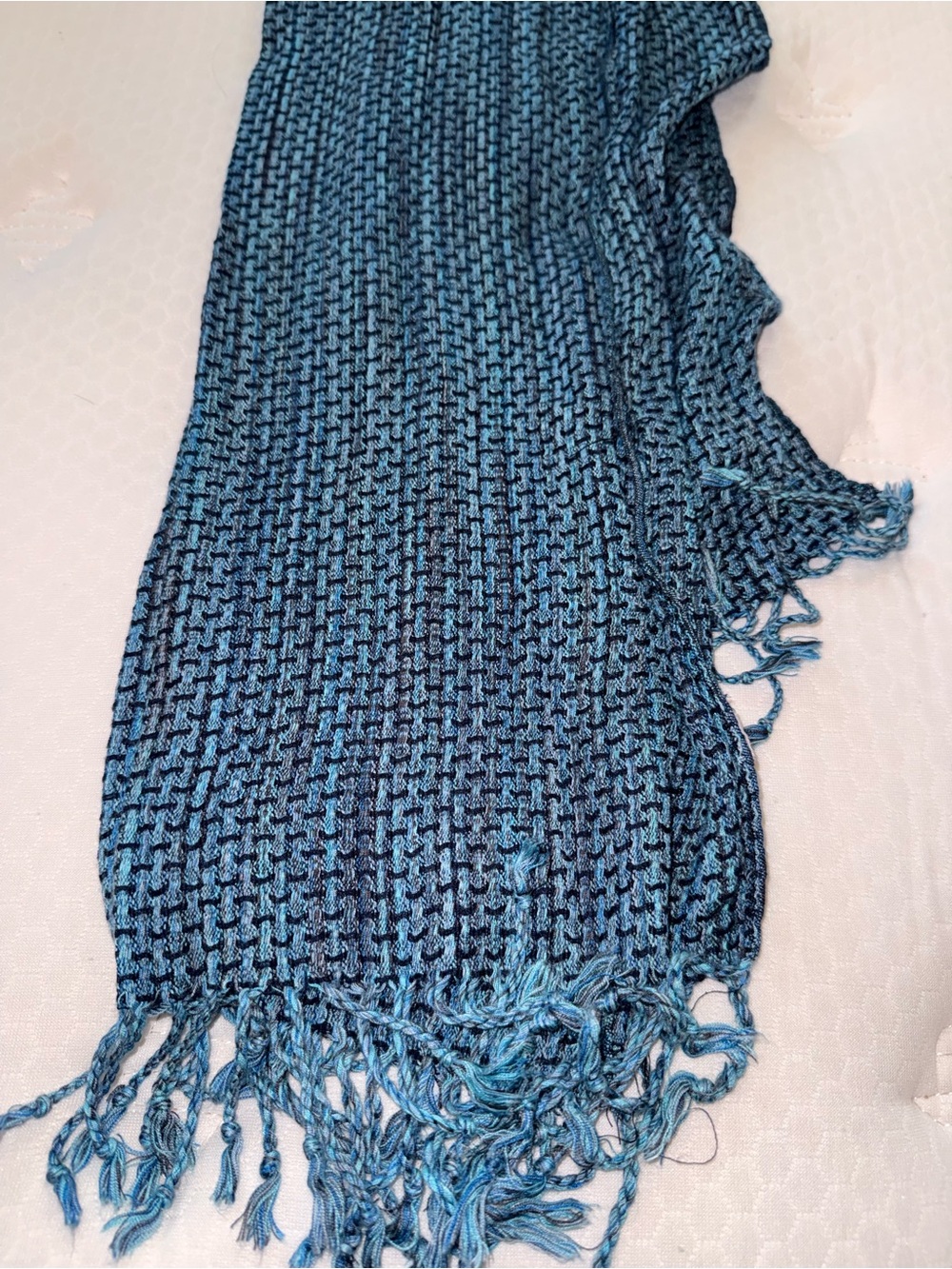 77. Woven Fringe Scarf in Teal and Black - Picture 3 of 3